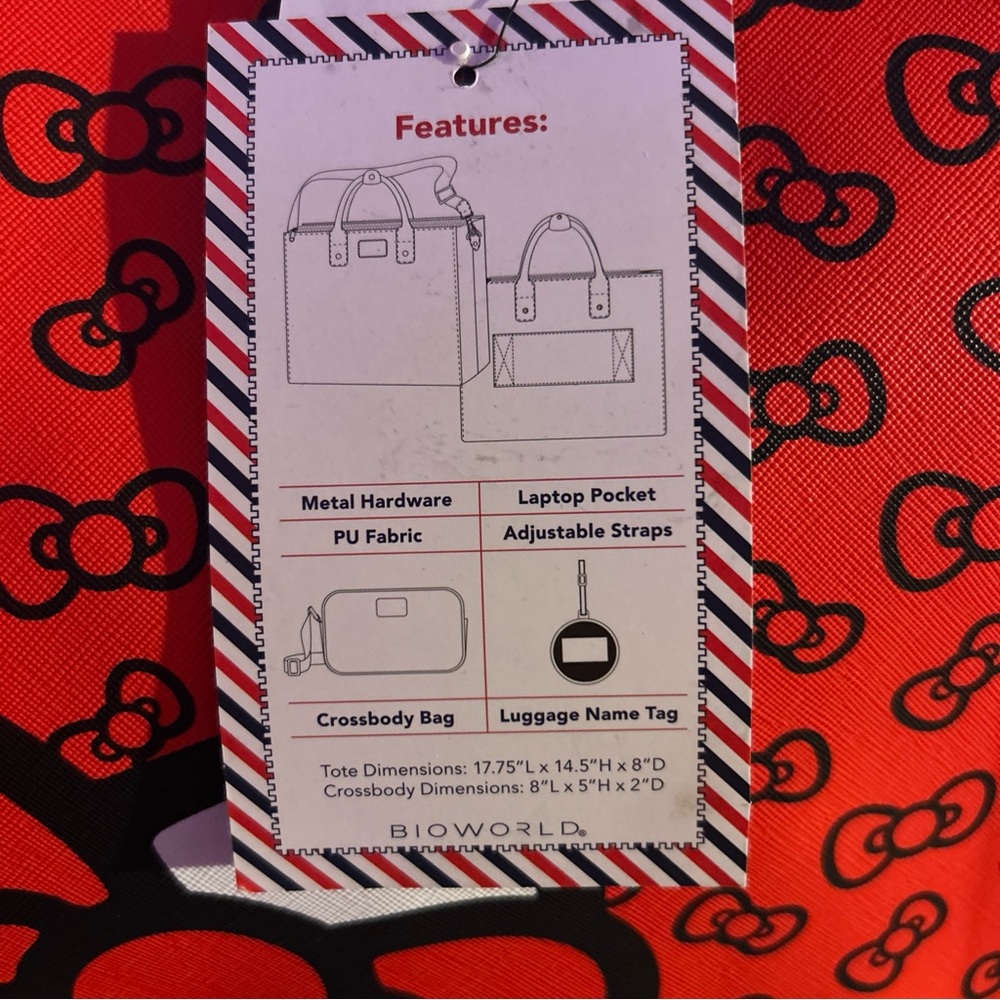 Hello Kitty Red polka dot Travel Tote Bag with matching crossbody & luggage tag. - Picture 6 of 13